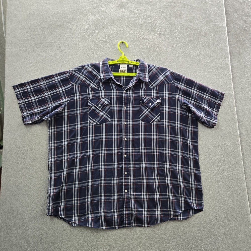 Ely Cattleman Men Button Up Shirt 3X Big Man Navy Plaid Western‎ Relaxed